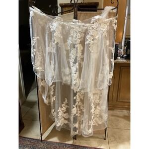 White Lace Overlay Cape Wedding Bridal Shawl Ivory Floral Embellished Elegant